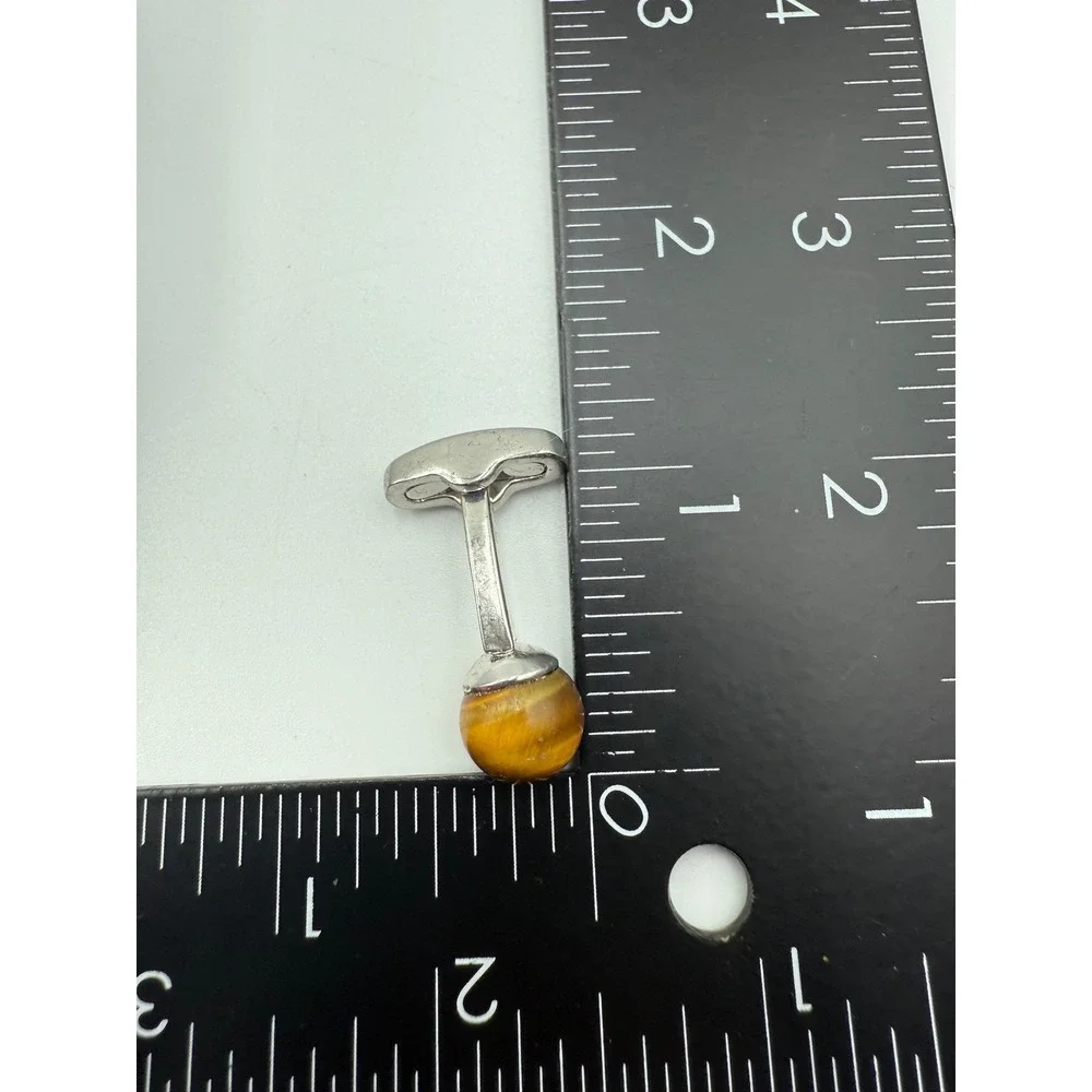 Jos A Bank Tigers Eye Stone Cufflinks Silver Tone Round Sphere Formal Accessory